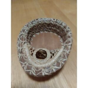Handwoven wood wicker miniature round basket, brown beige, small, natural